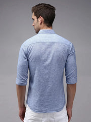 Men Blue Solid Casual Shirt-SOFTLINENSTRIPE-1707-Blue