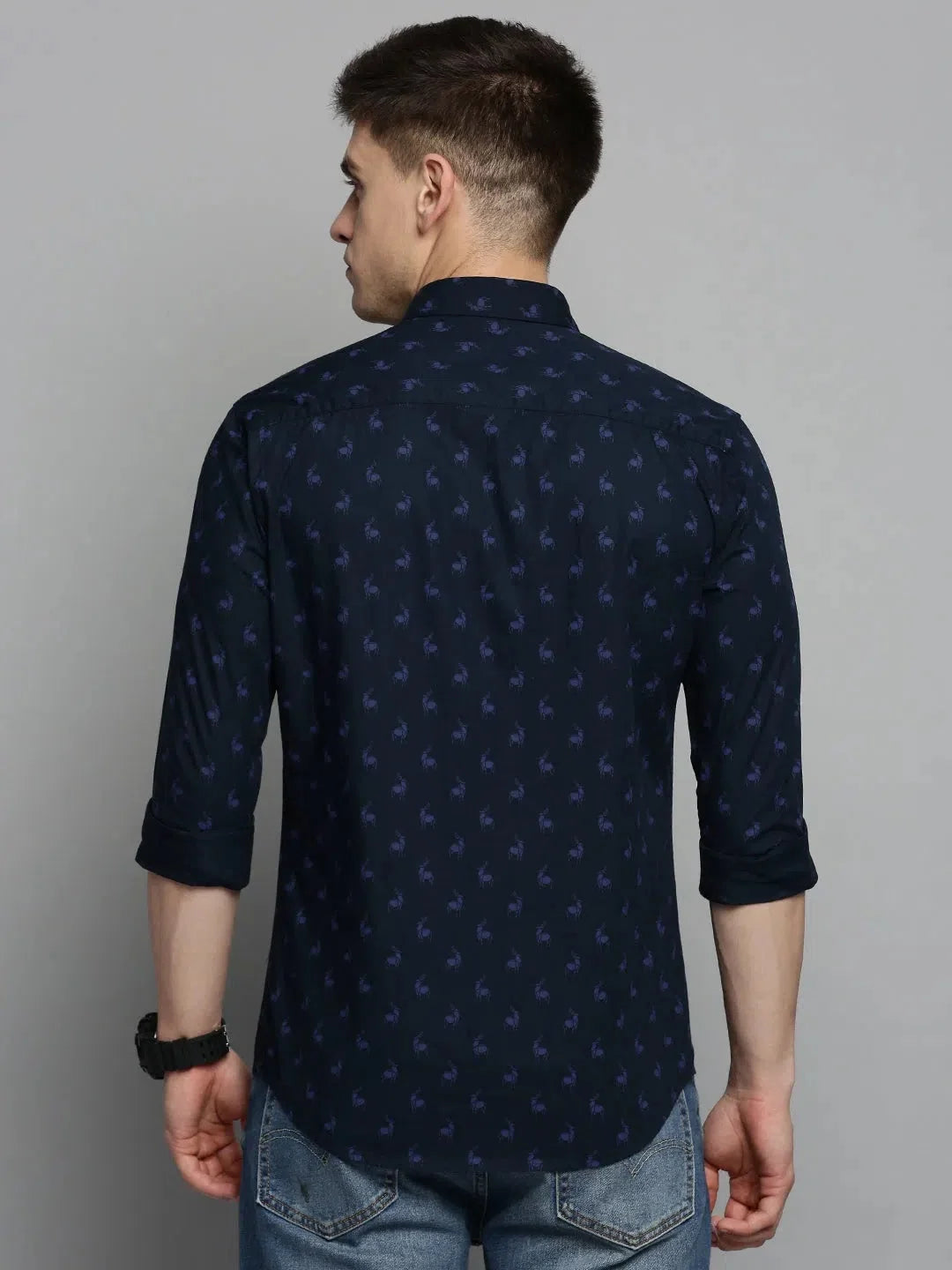 Men's Navy Printed Shirt - Stylish Cotton Casual Shirt