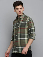 Men Green Checked Casual Shirt-AARONCHECKS-4341-Olive