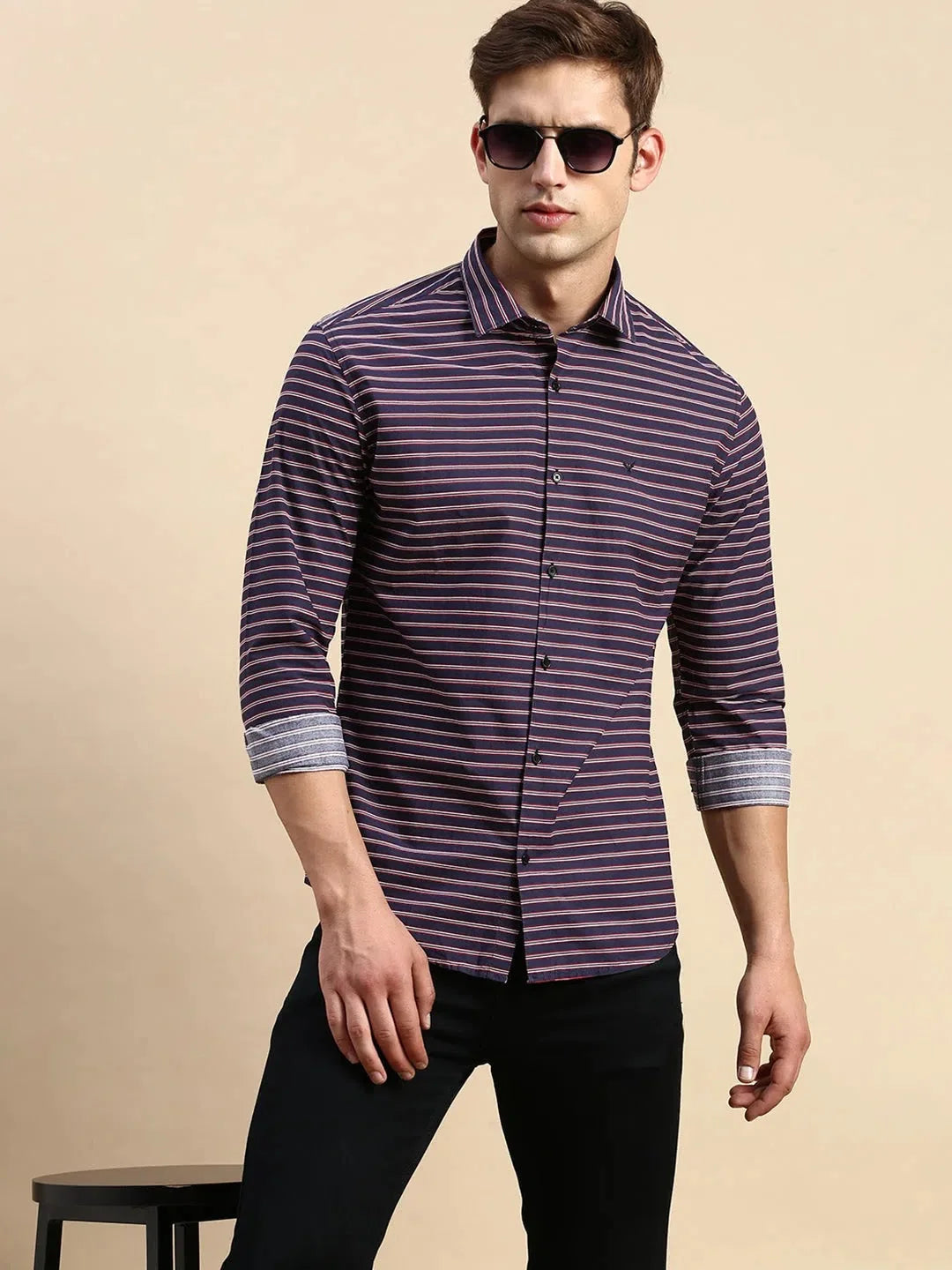 Navy Striped Cotton Shirt - Casual Mens Shirt | DesiQlo
