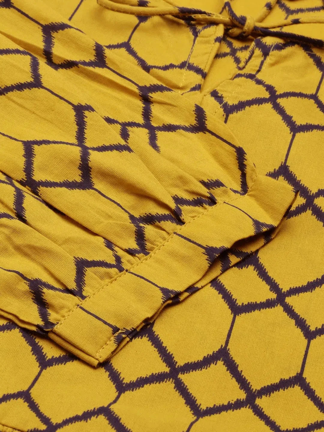 Mustard Printed Cotton A-Line Kurta | Indian Kurta for Women