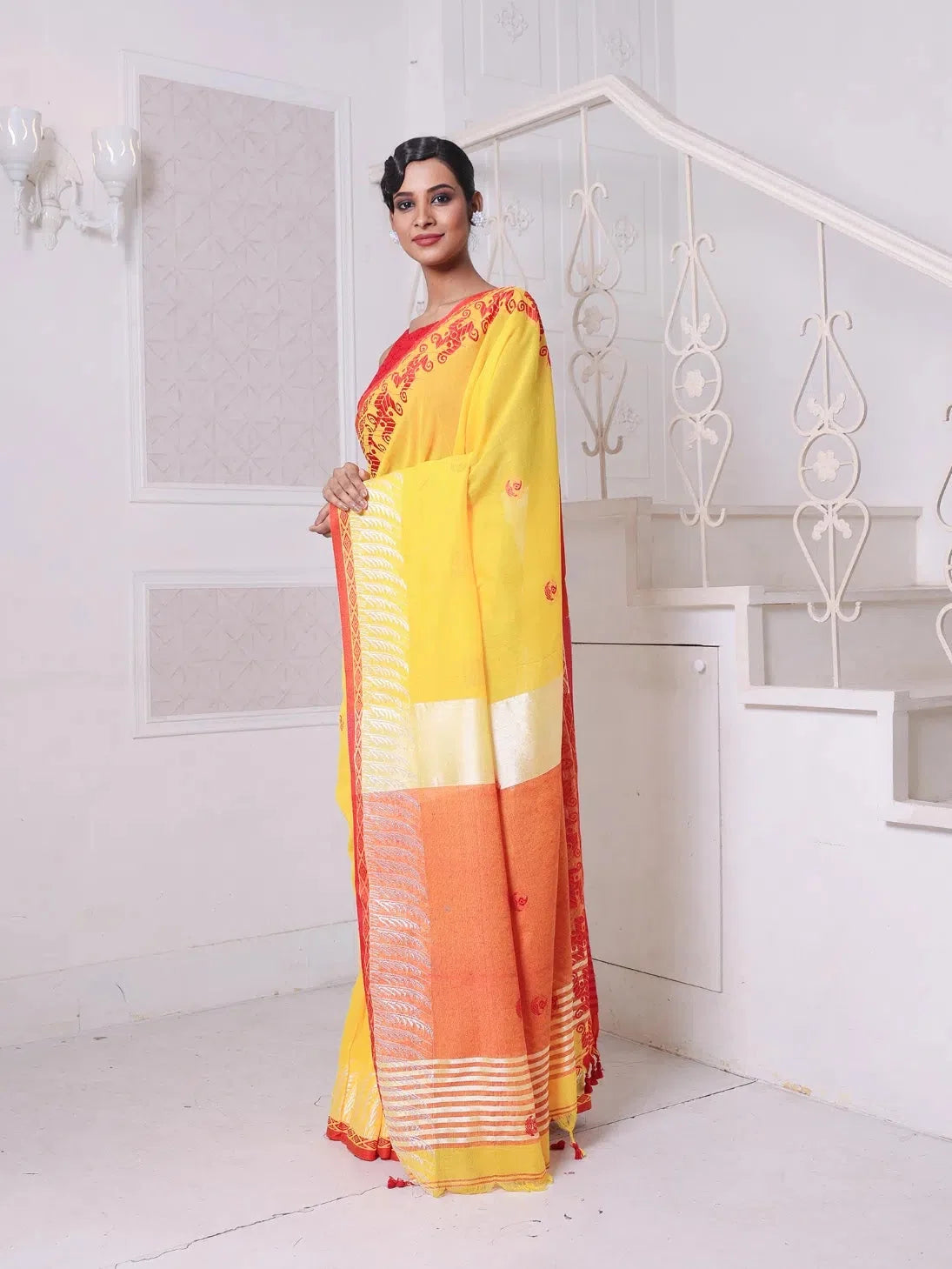 Yellow Cotton Saree - Bengali Style | Indian Wedding Sarees