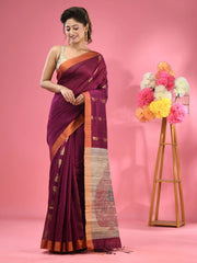 Magenta Cotton Blend Handwoven Saree With Jute Weaving Pallu-MA51BCT431930030