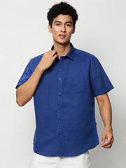Men Blue Solid Casual Casual Shirts-SPARROW-1756-Blue