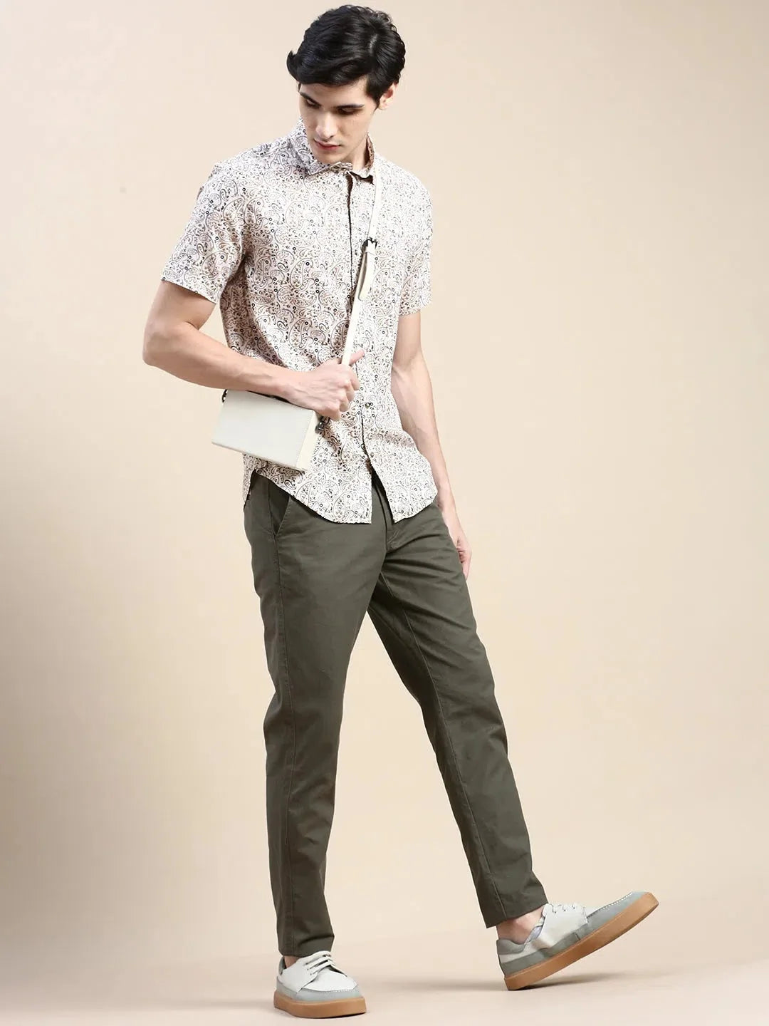 Cream Printed Cotton Mens Shirt | DesiQlo Casual Shirt