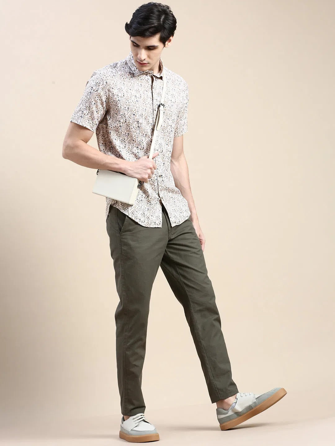 Cream Printed Cotton Mens Shirt | DesiQlo Casual Shirt