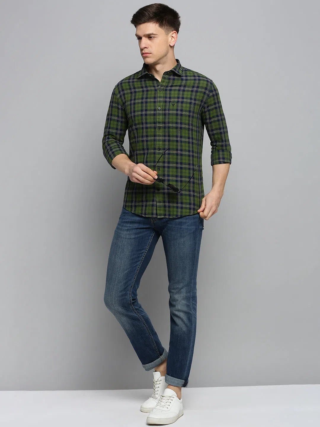 Green Checked Mens Shirt | DesiQlo Casual Cotton Shirts