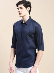 Men Navy Solid Casual Shirt-SWALLOW-1769-Navyblue