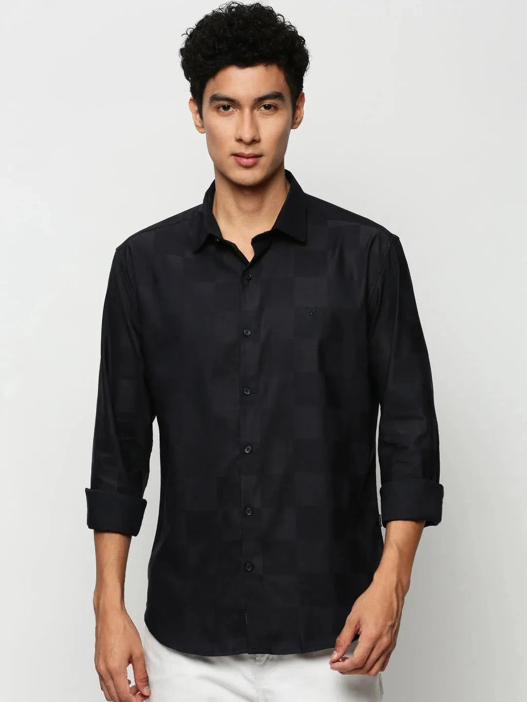 Navy Checked Cotton Mens Shirt - Casual Style | DesiQlo