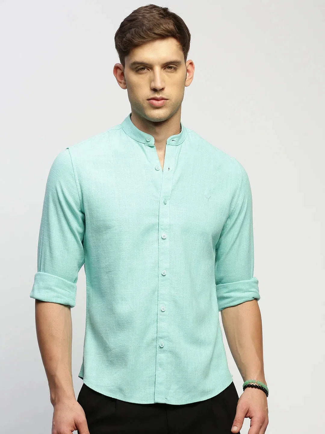 Green Solid Cotton Mens Shirt - Casual Style | DesiQlo