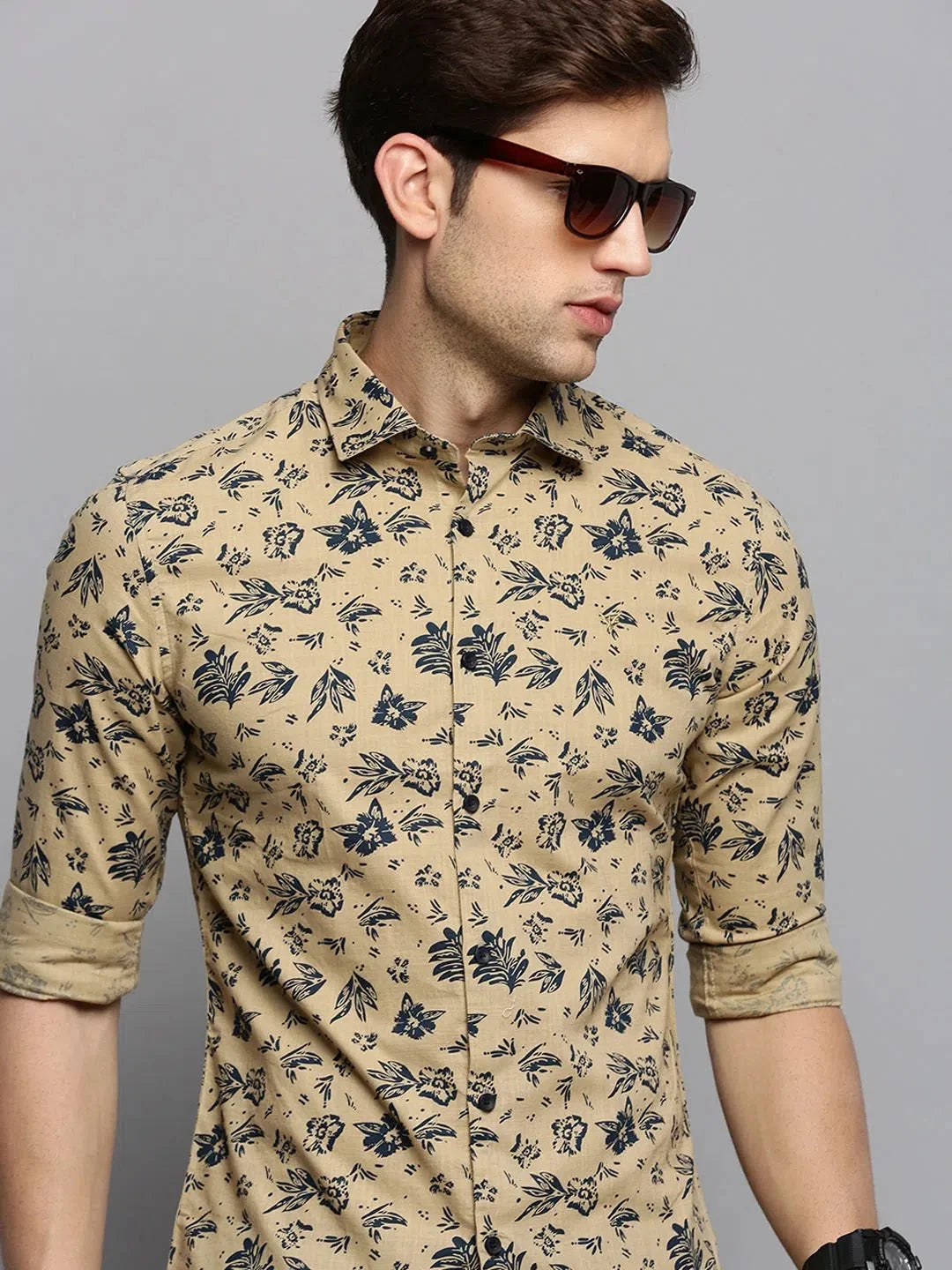 Men Khaki Printed Casual Shirt-PEISKOSPRINTS-3419-Khaki