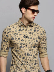 Men Khaki Printed Casual Shirt-PEISKOSPRINTS-3419-Khaki