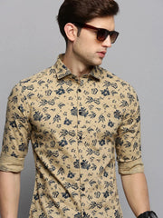 Men Khaki Printed Casual Shirt-PEISKOSPRINTS-3419-Khaki