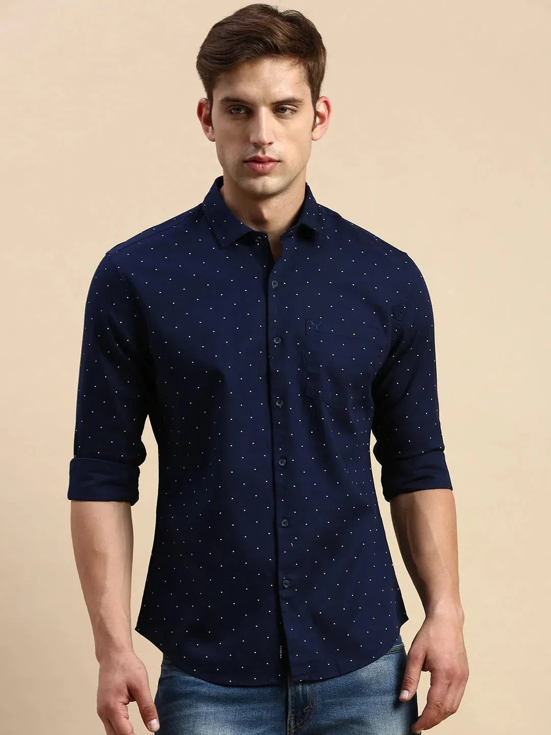 Men's Navy Printed Cotton Shirt | Stylish Casual Wear
