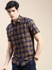 Men Navy Checked Casual Shirt-ALMACHECKS-84-Navyblue