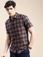 Men Navy Checked Casual Shirt-ALMACHECKS-84-Navyblue