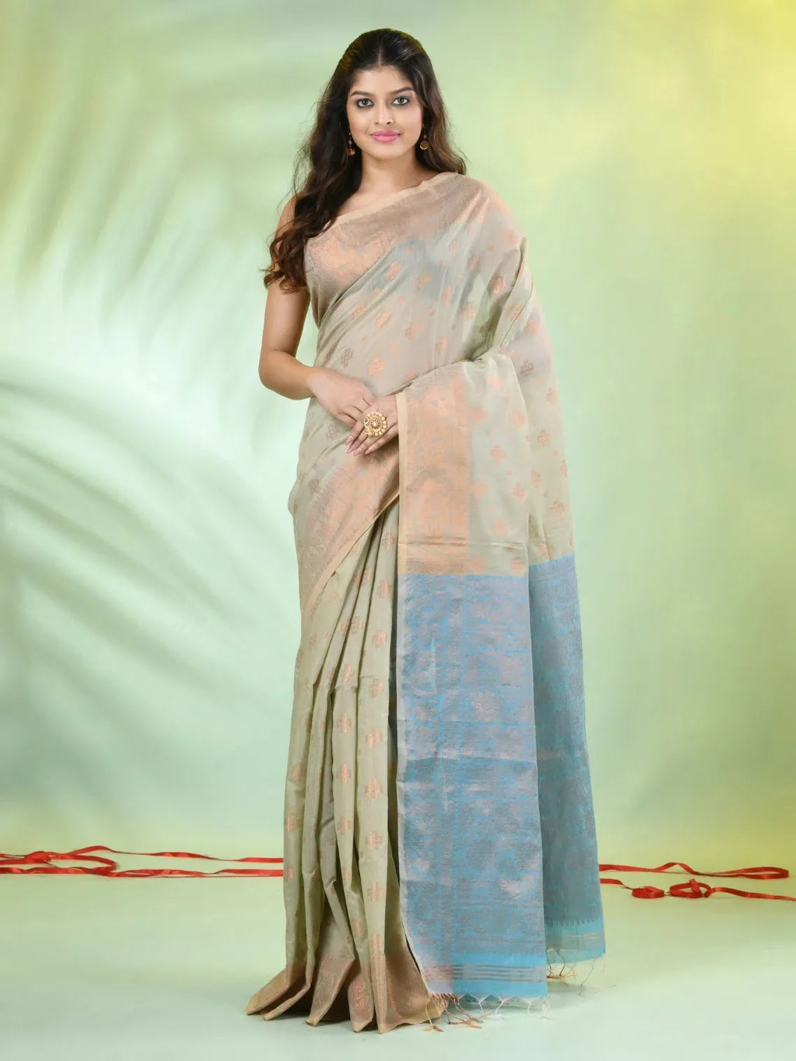 Ecru Cotton Saree with Zari - Designer Sarees India
