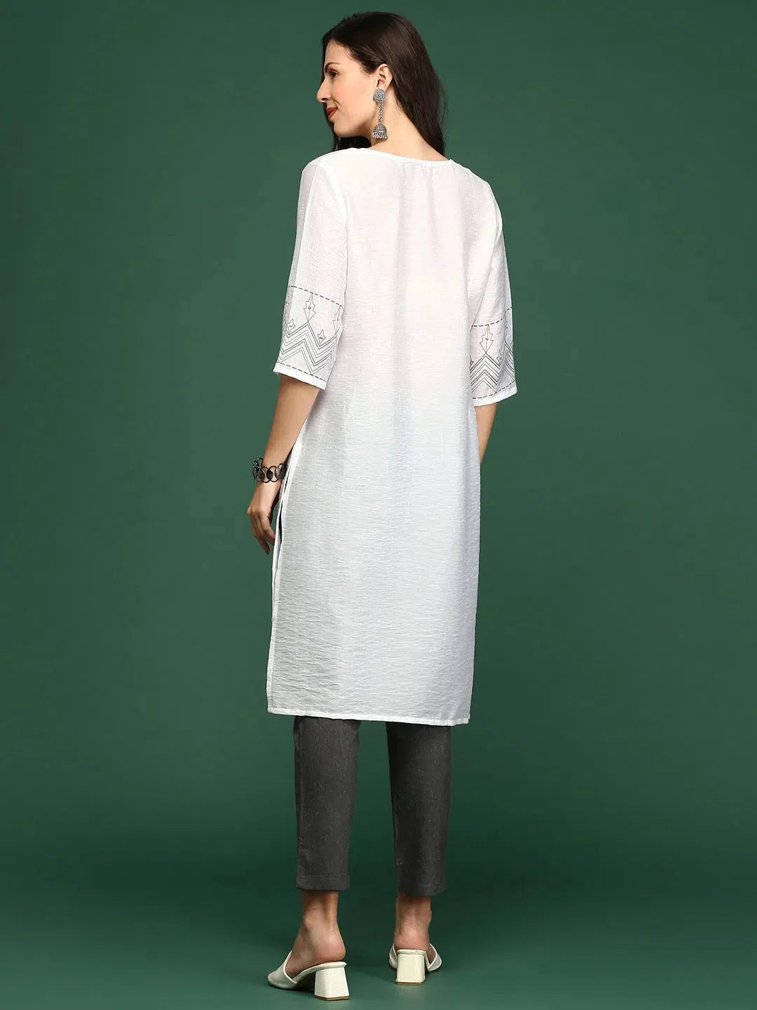 Elegant White Printed Indian Kurta - DesiQlo Women's Kurtas