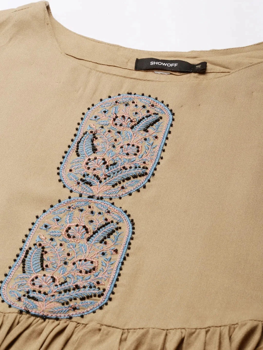 Khaki Solid Anarkali Kurta for Women | Cotton Anarkali Kurta