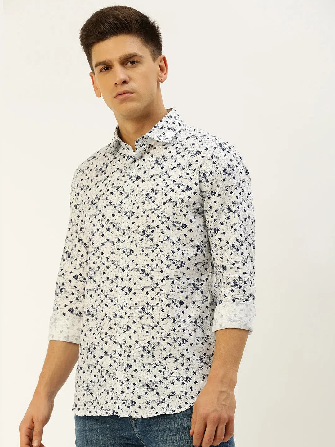 White Printed Cotton Mens Shirt - Casual Stylish