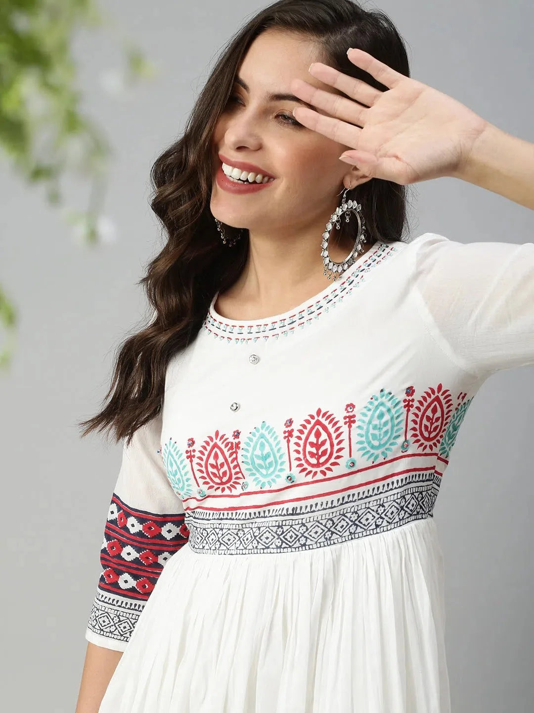 White Printed Anarkali Kurti for Women | DesiQlo