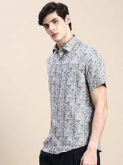 Men Grey Printed Casual Shirt-GEORGE-1646-Grey