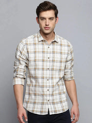 Men Beige Checked Casual Shirt-MARFACHECKS-4437-Beige