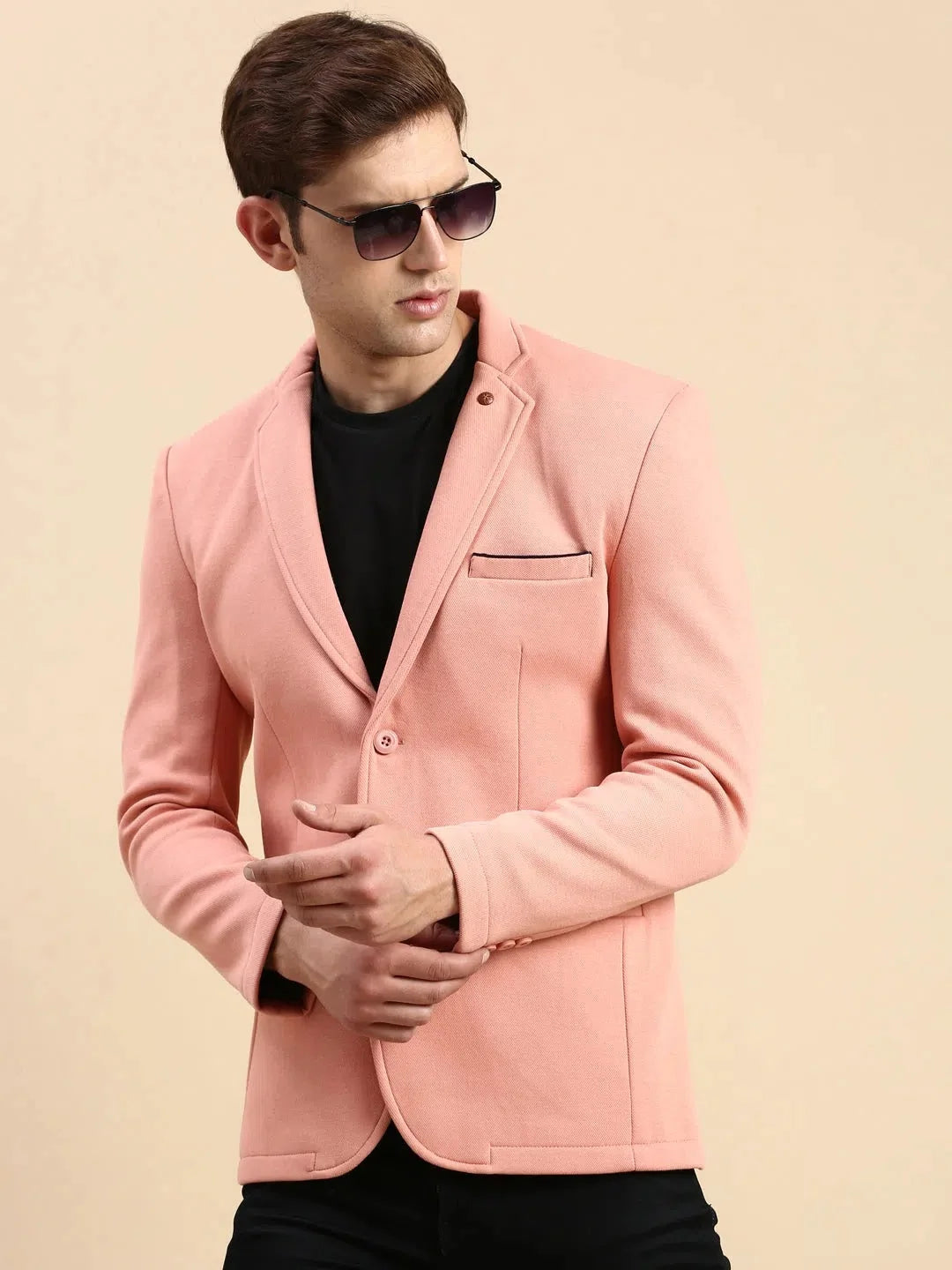 Peach Solid Casual Blazer | Men's Ethnic Wear | DesiQlo