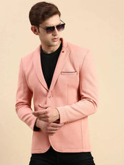Men Peach Solid Casual Blazer-LBR-4600-Peach