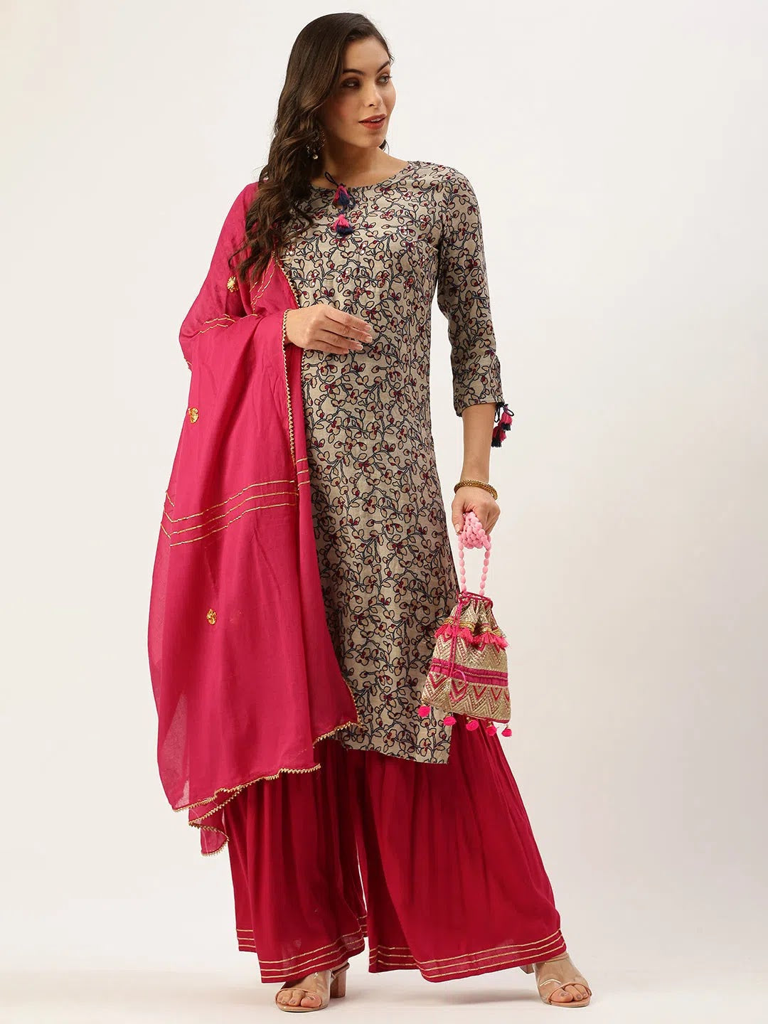 Beige Abstract Cotton Women's Kurta Sets Online | Showoff