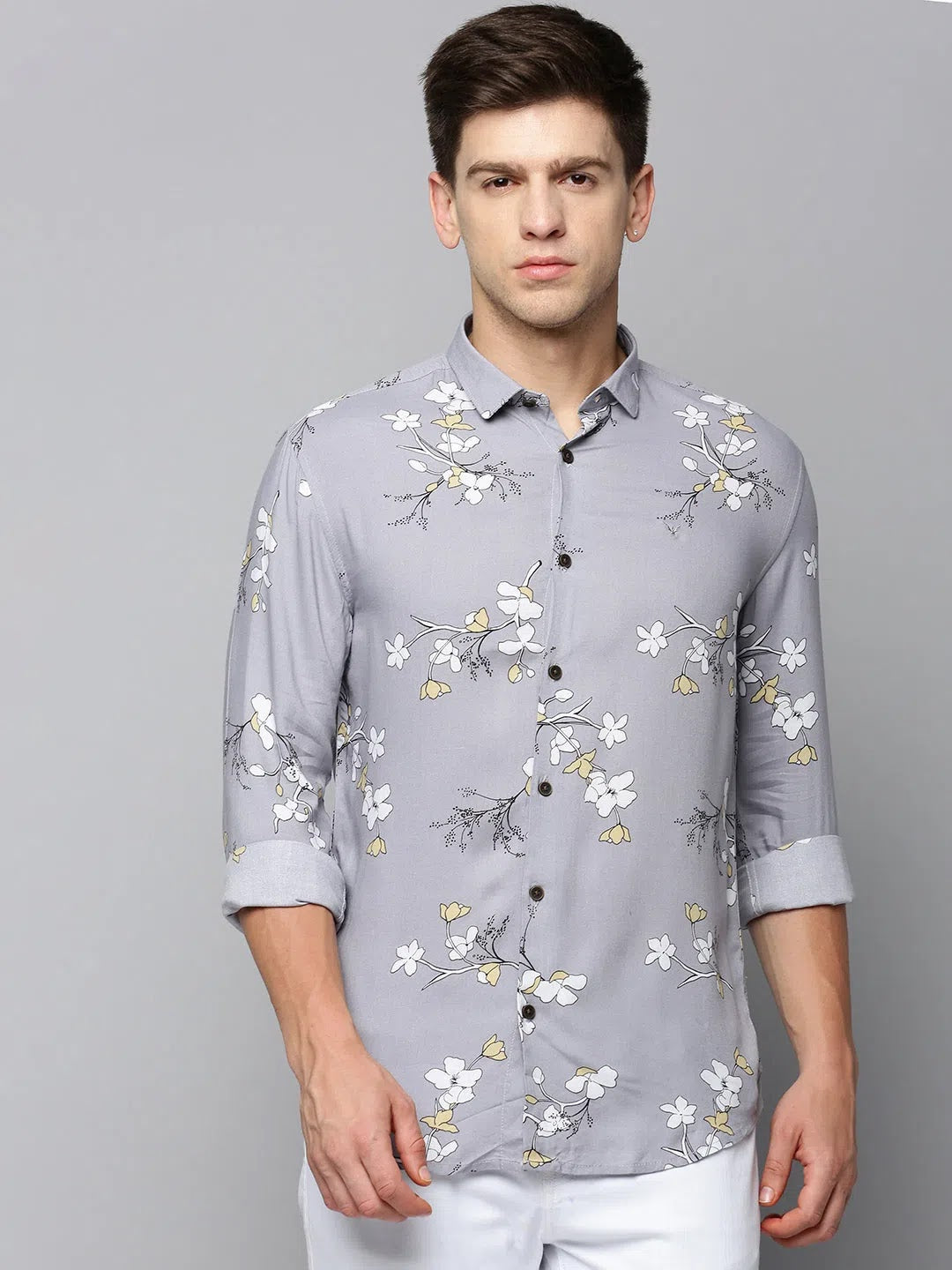 Grey Printed Mens Shirt - Casual Style | DesiQlo Fashion