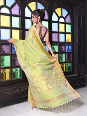 Off White Cotton Ikat Saree With Ganga Jamuna Border-MA66BCT431380076
