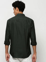 Men Green Striped Casual Casual Shirts-TRUJETTWILL-5483-Olive