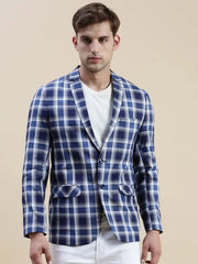Men Blue Checked Casual Blazer-SOBLZ-022-2-Blue