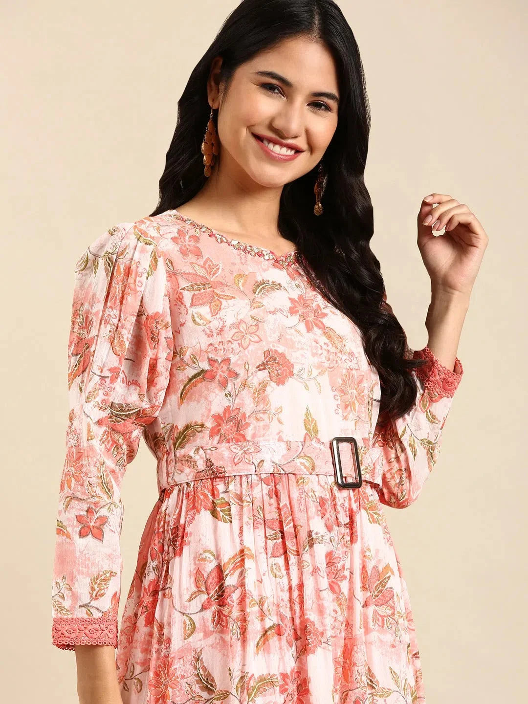 Peach Printed Anarkali Kurti for Women | DesiQlo