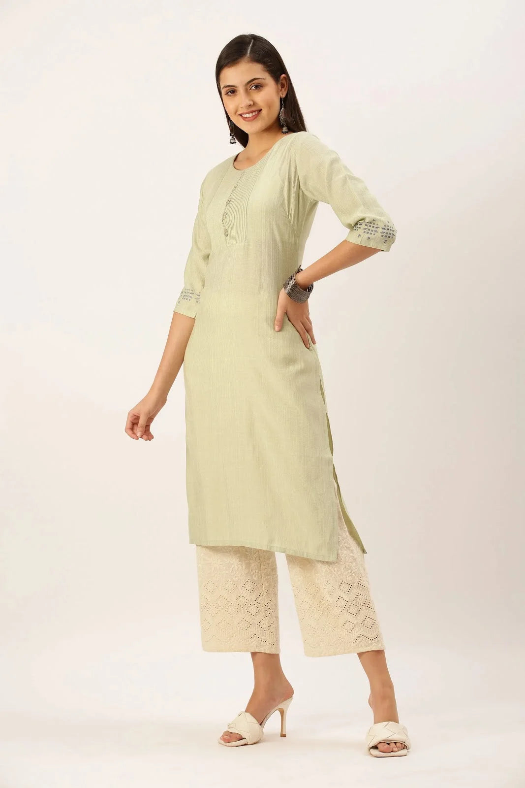 Green Cotton Kurta - Solid Indian Kurta for Women Online