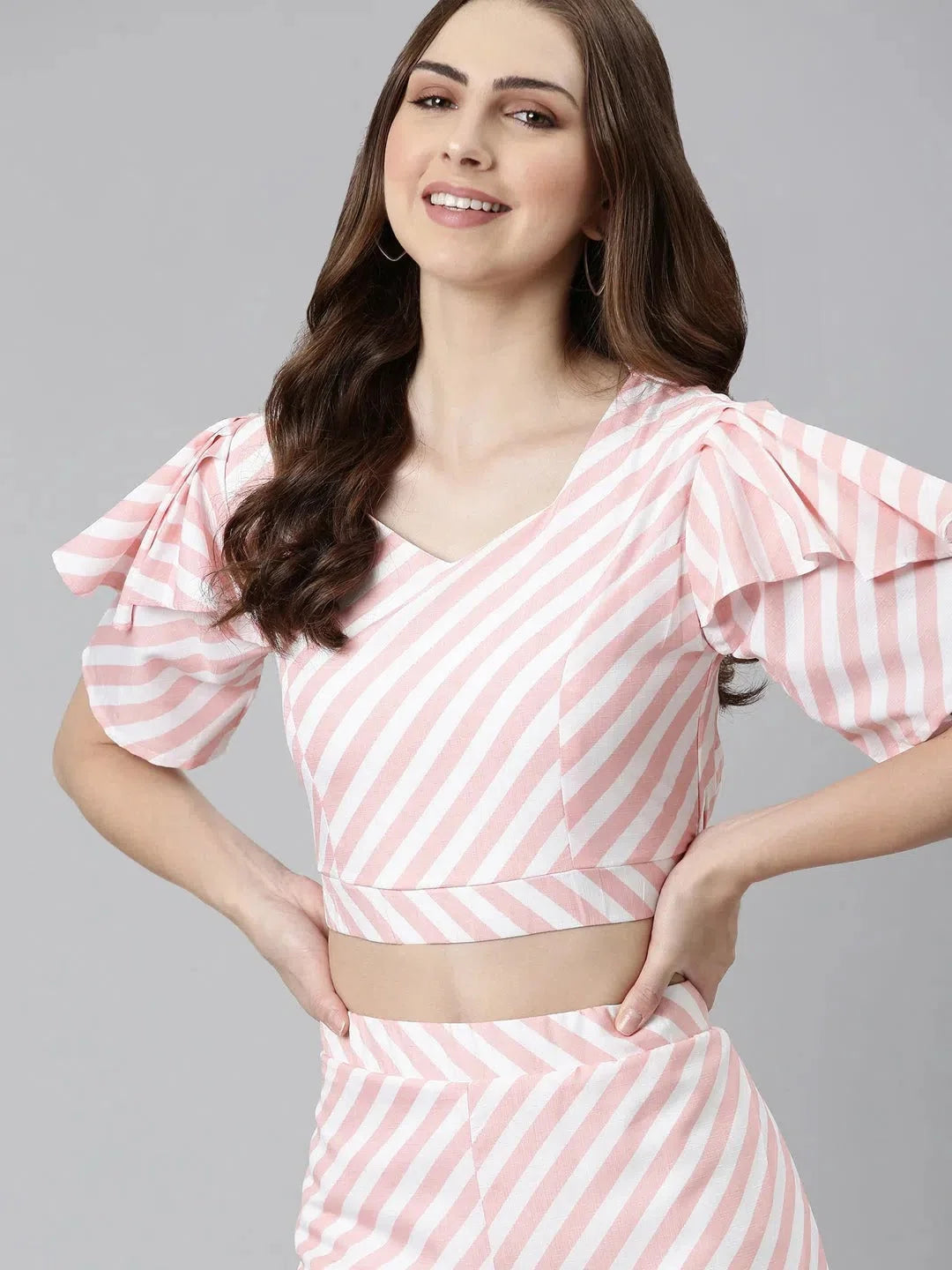 Peach Striped Co ord Sets | Cord Set for Women Online