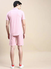 Men Pink Checked Casual Co ord Set-EX-698-Pink