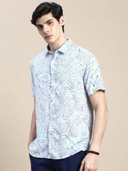 Men Blue Floral Casual Shirt-GEORGE-1641-Blue