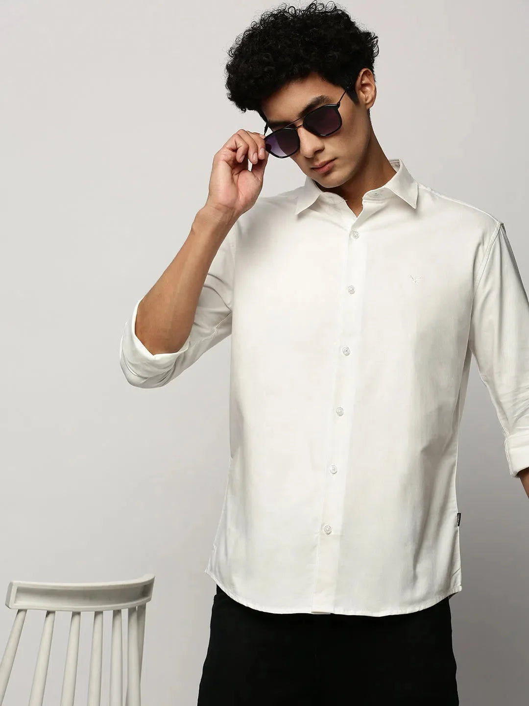 Trendy Men's White Solid Cotton Shirt | DesiQlo Formal Shirts