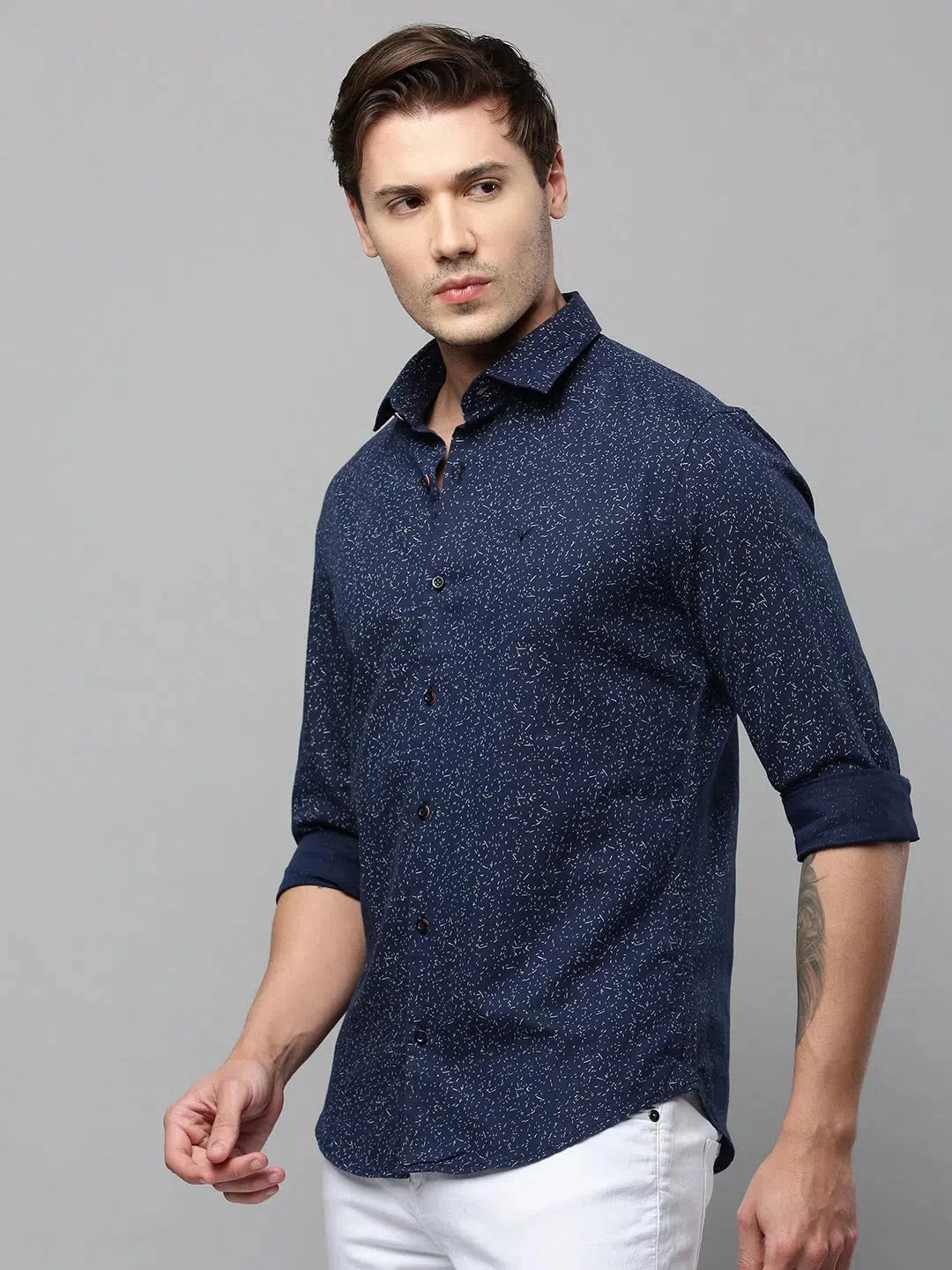 Men's Navy Printed Shirt | Cotton Mens Shirt | DesiQlo