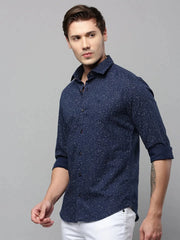 Men Navy Printed Casual Shirt-ELICAPRINT-4820-Navyblue