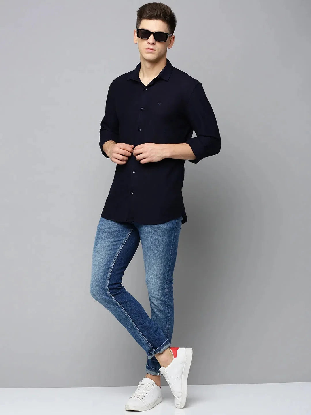 Navy Solid Mens Shirt | Cotton Casual Shirt - DesiQlo