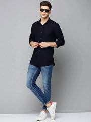 Men Navy Solid Casual Shirt-KRISTENKNITS-4588-Navyblue