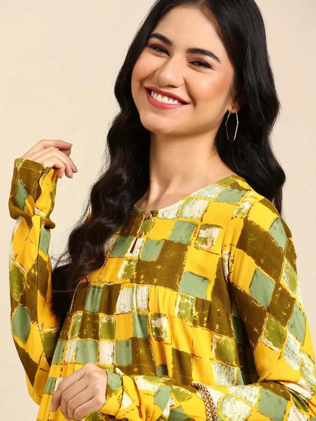 Yellow Printed Anarkali Kurta | Cotton Anarkali Kurti - DesiQlo