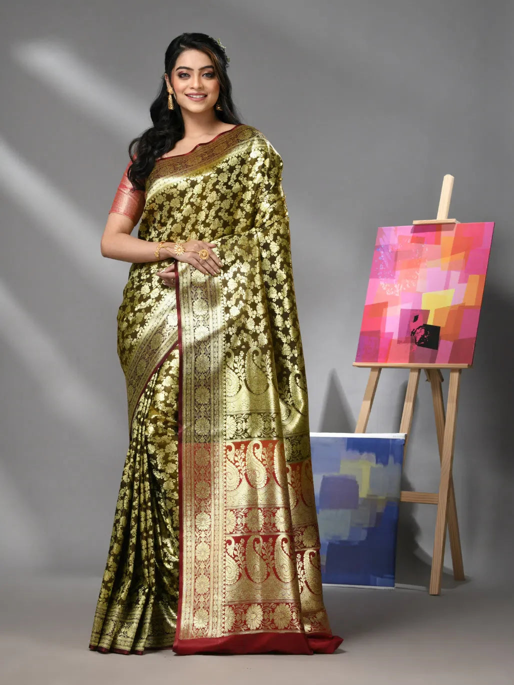 Brown Banarasi Saree - Zari Woven Indian Sari