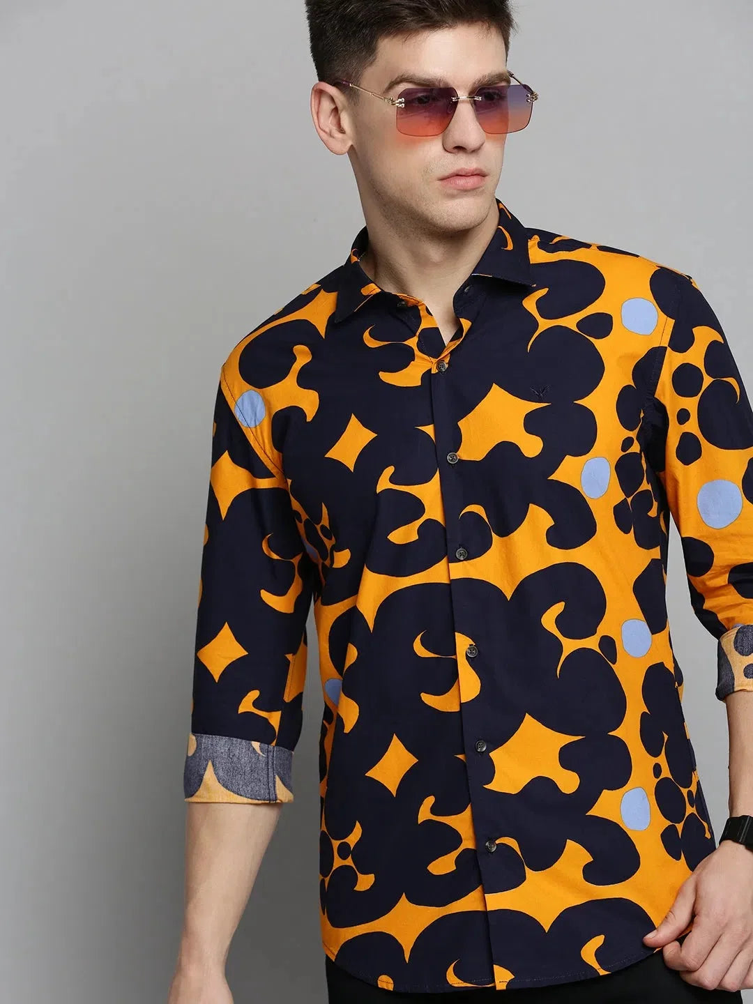 Men's Navy Colourblock Shirt | Casual Cotton Mens Shirt