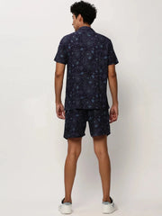 Men Navy Printed Casual Co ords-AM-105-9-Navyblue