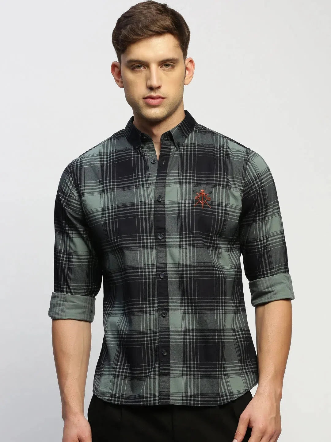 Green Checked Mens Shirt - DesiQlo Cotton Shirt