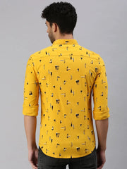 Men Mustard Printed Casual Shirt-STANDARDPRINT-1303-Mustard